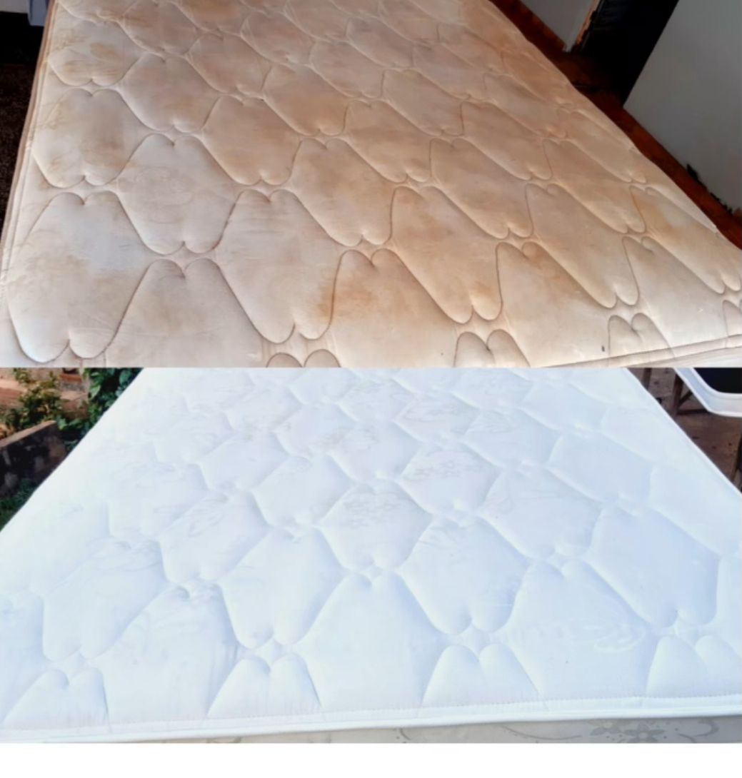 Colchão com manchas antes e depois da limpeza